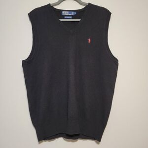 Polo Ralph Lauren Men's L Black Lambswool Red Pony Sweater Vest Preppy Luxury